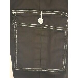 Y2K 25 26 SONG Black Cargo JEANS Pants White Stitching Wide  Women 5 SKATER PUNK